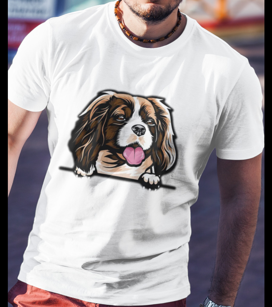 Animal Dog Cavalier King Charles Spaniel Peeking 6yhkma Color T-Shirt