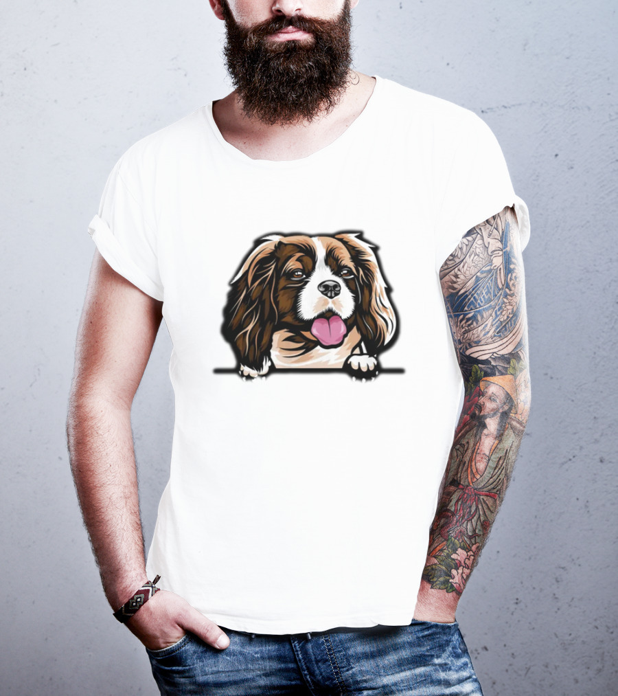 Animal Dog Cavalier King Charles Spaniel Peeking 6yhkma Color T-Shirt