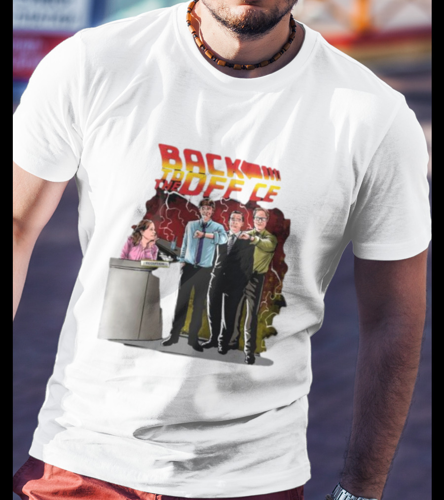 Back To The Office Men At Reception: Humorous Nostalgia With Lightning Burst T-Shirt