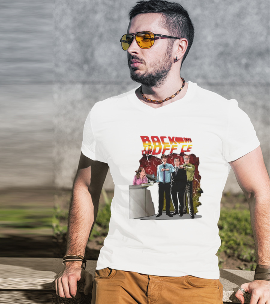 Back To The Office Men At Reception: Humorous Nostalgia With Lightning Burst T-Shirt