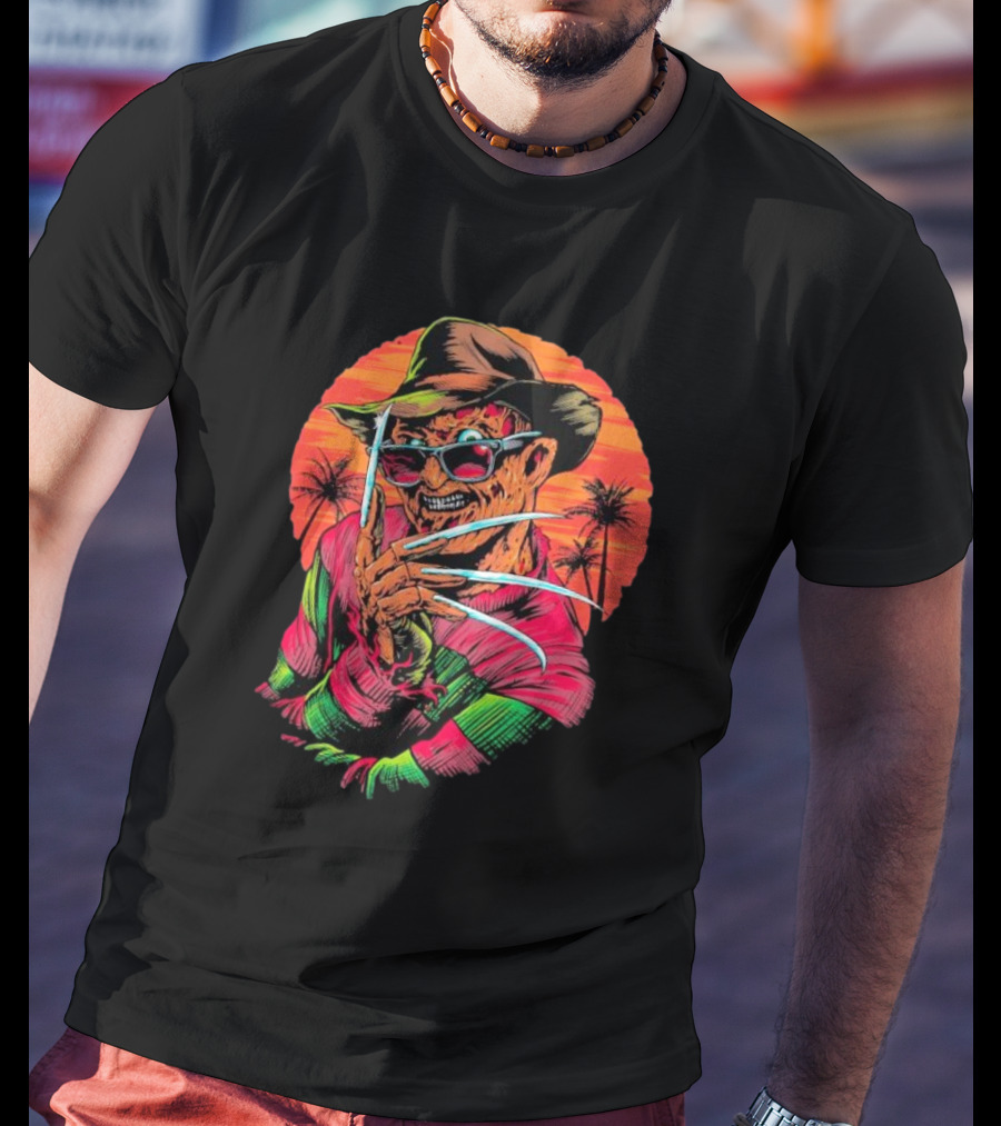 Fright-rags Freddy Krueger Kyle Crawford Retro Palm Sunset T-Shirt