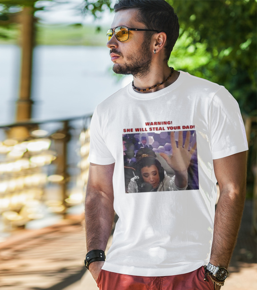 Warning She Will Steal Your Dad Raised Hand Microphone Scene T-Shirt