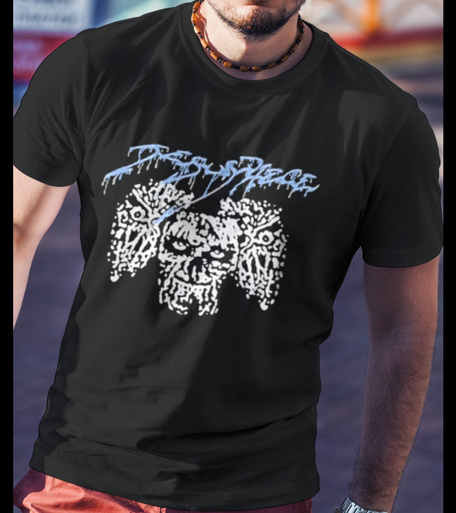 Coldcuts Jesus Piece Three Skulls Distorted Typography T-Shirt