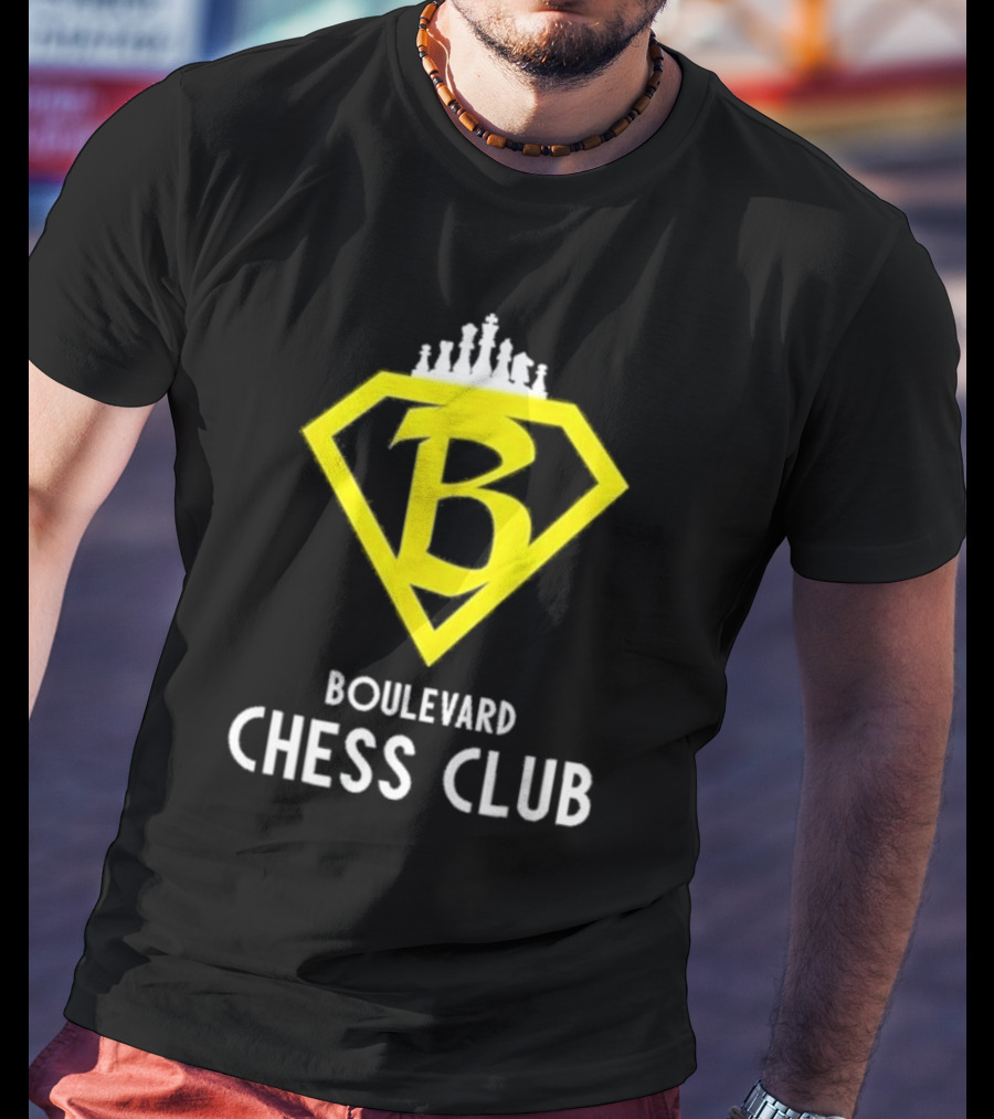 Boulevard Chess Club Logo With Yellow Diamond And Chess Pieces T-Shirt