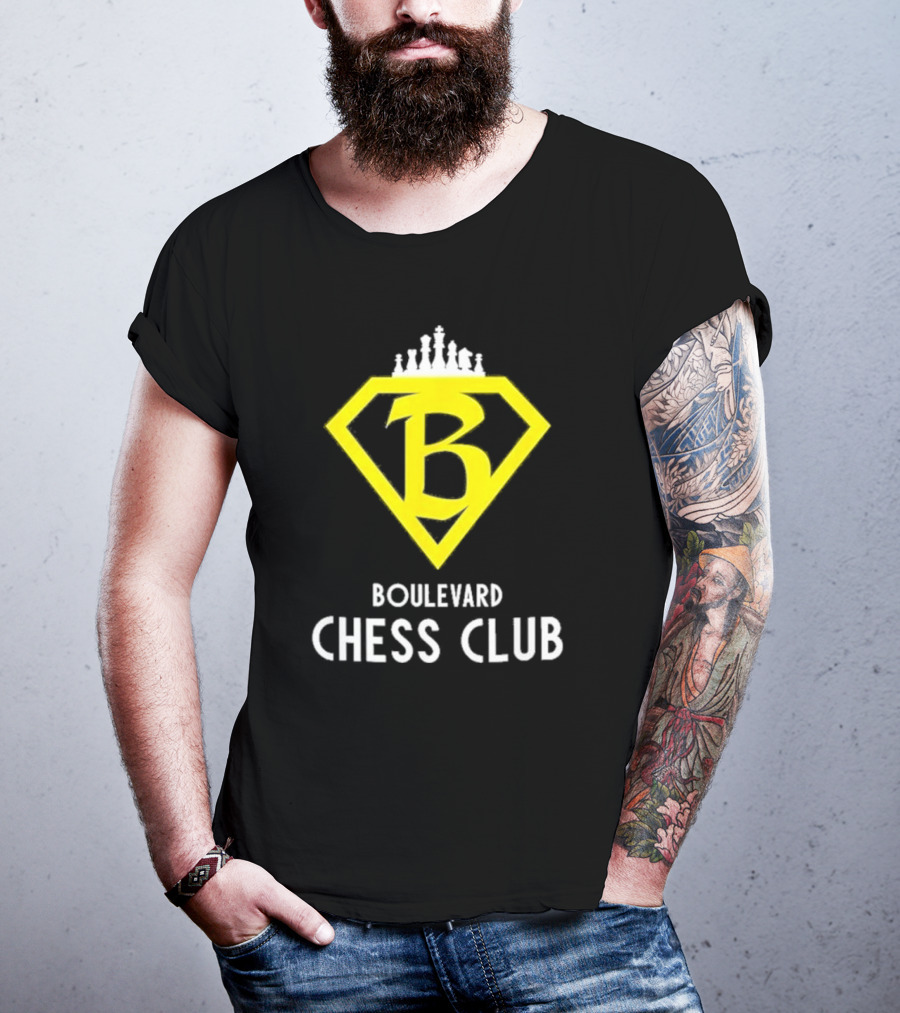 Boulevard Chess Club Logo With Yellow Diamond And Chess Pieces T-Shirt