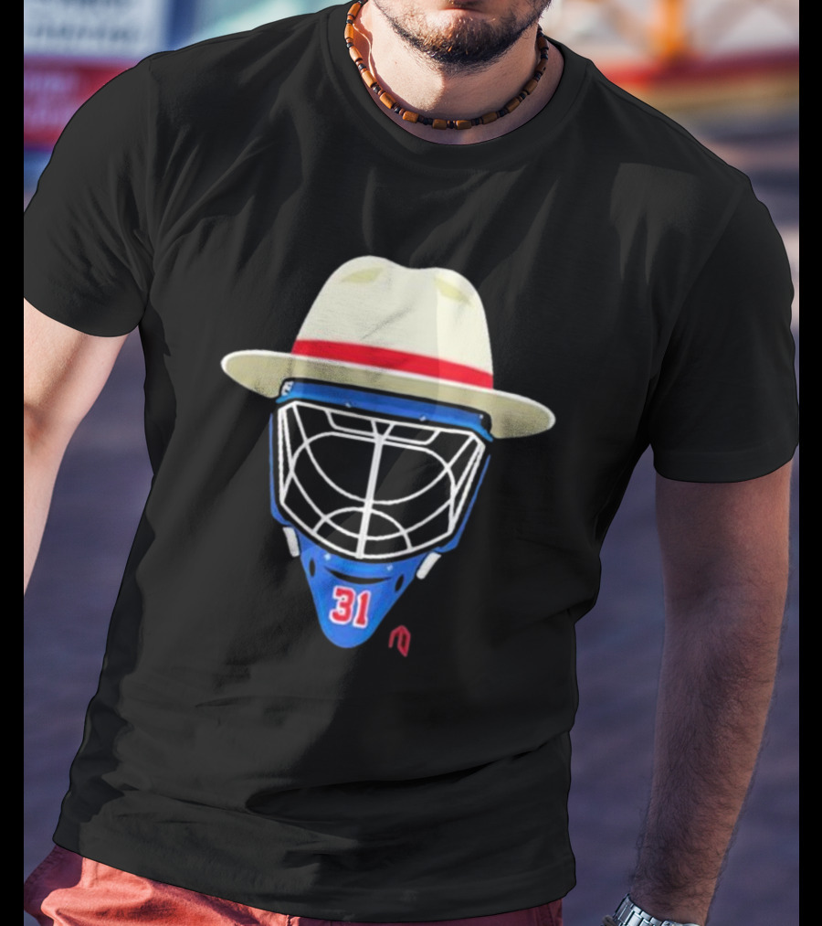 Broadway Goalie Mask Fedora Blue Number 31 T-Shirt