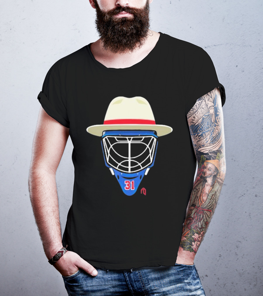 Broadway Goalie Mask Fedora Blue Number 31 T-Shirt