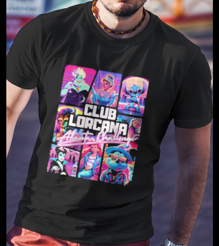 Club Lorcana Atlanta Challenge Ursula Cinderella Stitch 80s Neon T-Shirt