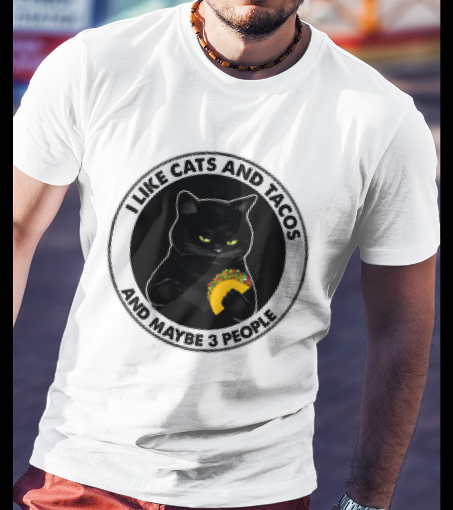 Black Cat I Like Cats And Tacos And Maybe 3 People T-Shirt