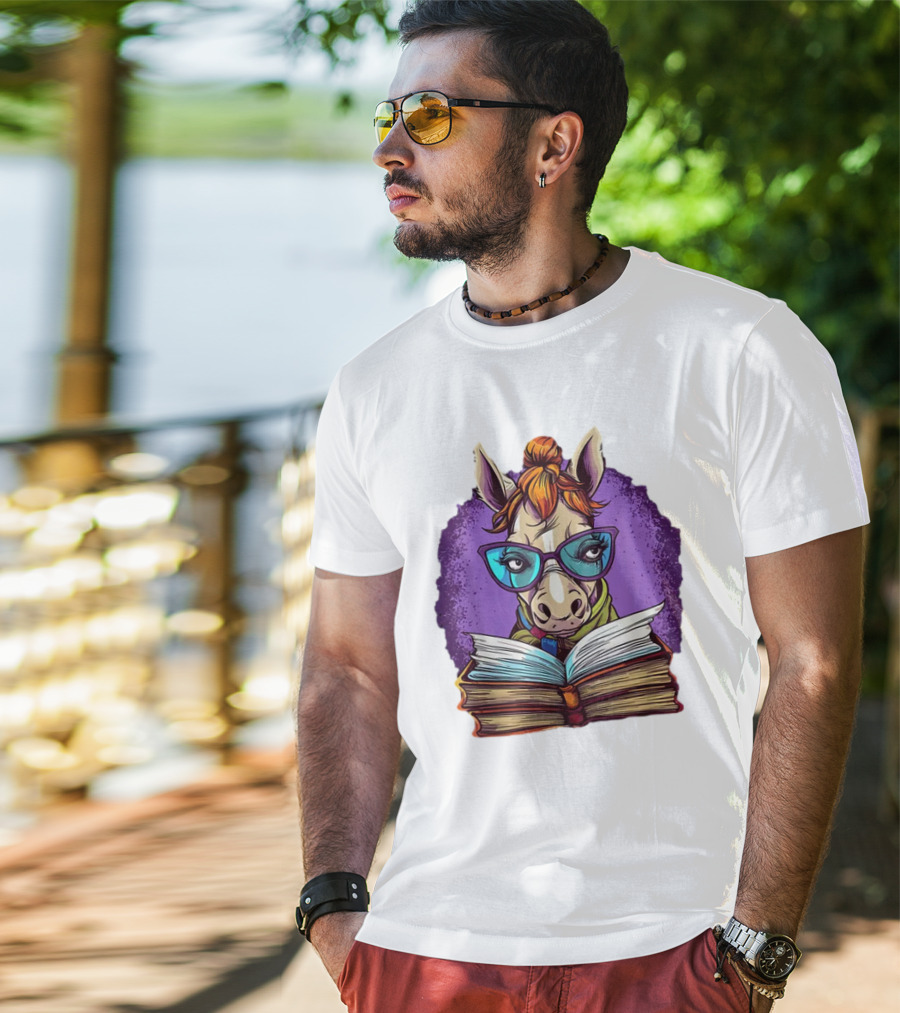 Book Lover Cute Horse Reading Glasses Teacher Librarian T-Shirt