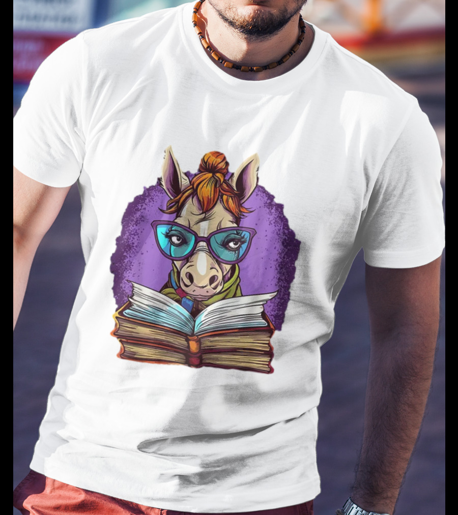 Book Lover Cute Horse Reading Glasses Teacher Librarian T-Shirt