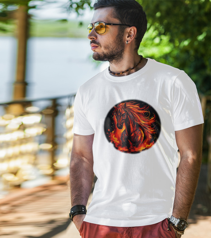 Fiery Horse With Flames For Funny Horse Lovers T-Shirt