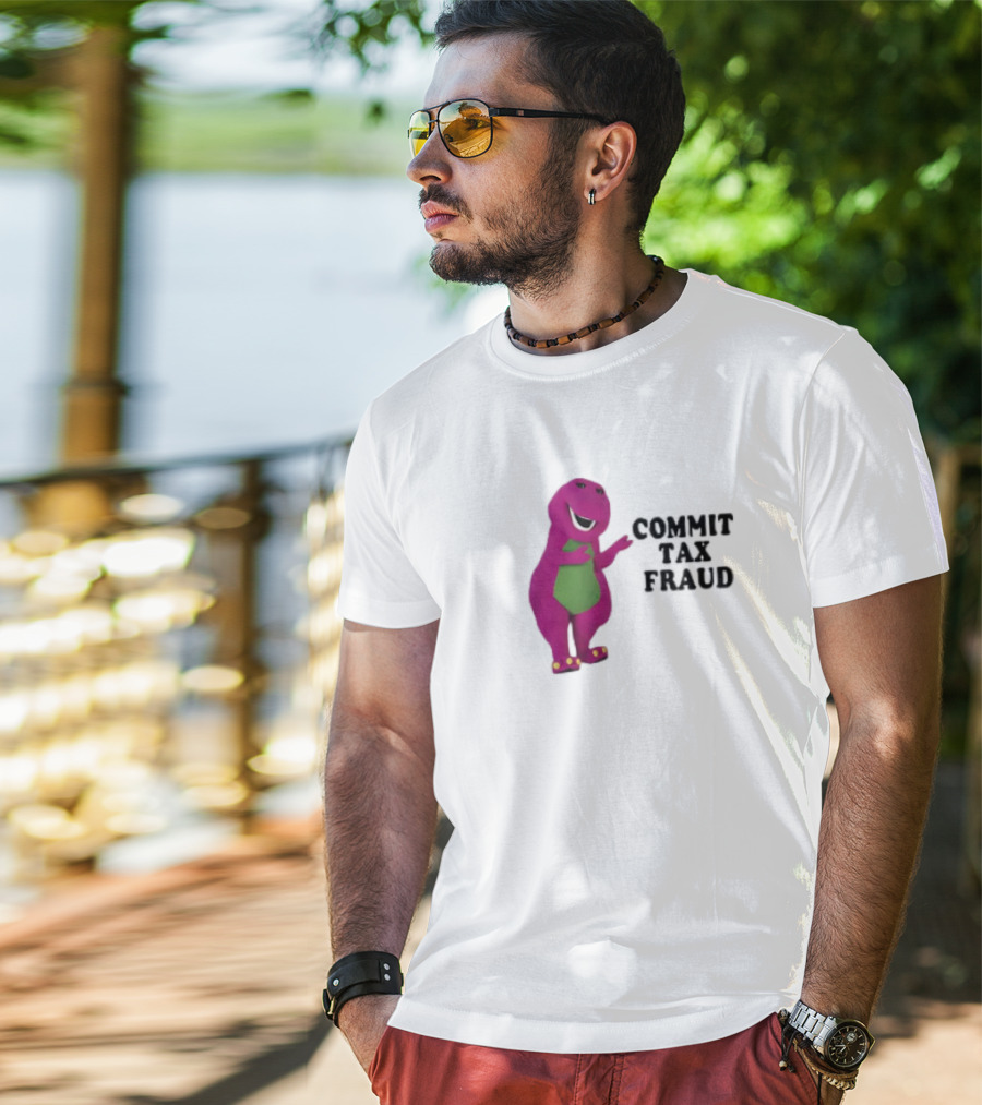 Commit Tax Fraud Purple Dinosaur Joke T-Shirt