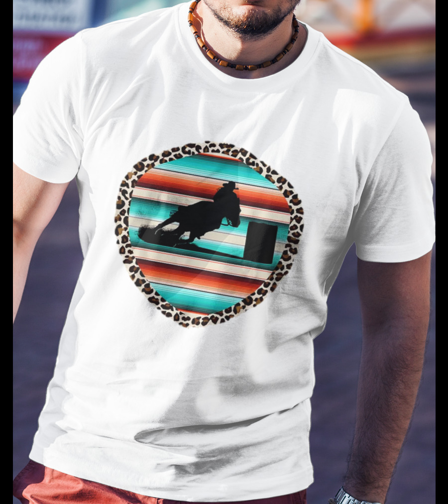 Horse Barrel Racing Rodeo Cowgirl Serape Leopard T-Shirt