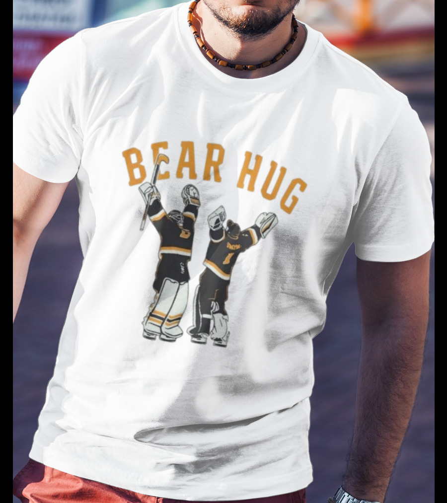Bear Hug Boston Hockey Linus Ullmark Jeremy Swayman Bruins Goalie Hug Retro T-Shirt
