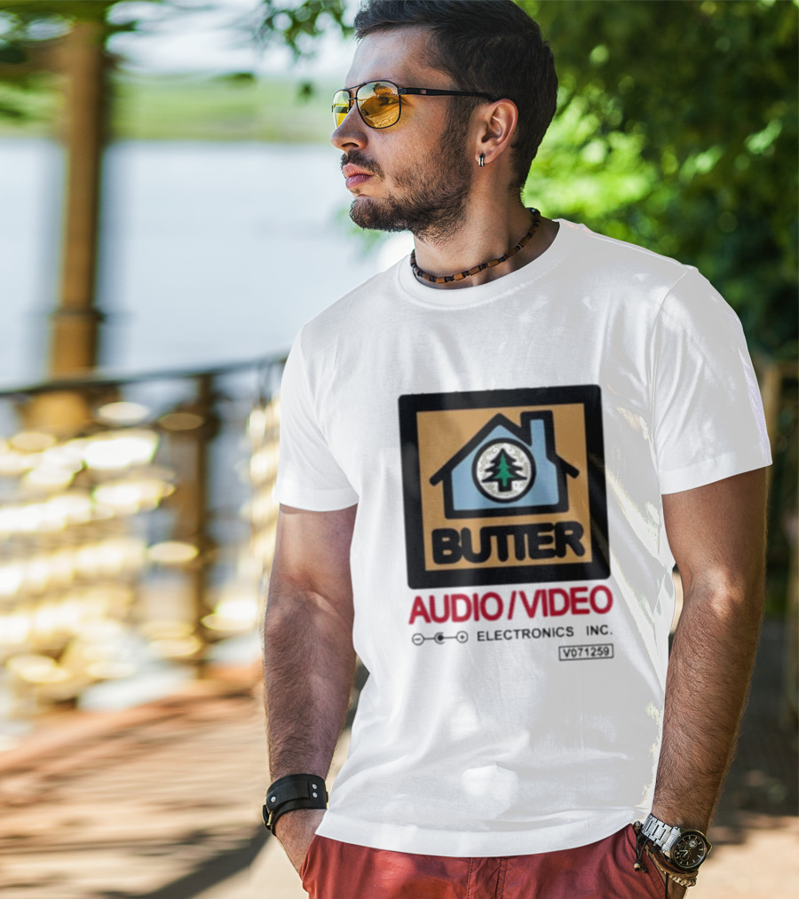 Tommyinnit Wearing Butter Audio Video Electronics Inc. House Symbol With Tree T-Shirt