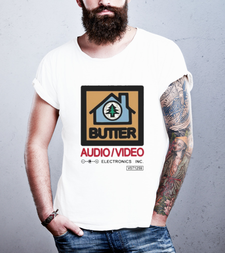Tommyinnit Wearing Butter Audio Video Electronics Inc. House Symbol With Tree T-Shirt