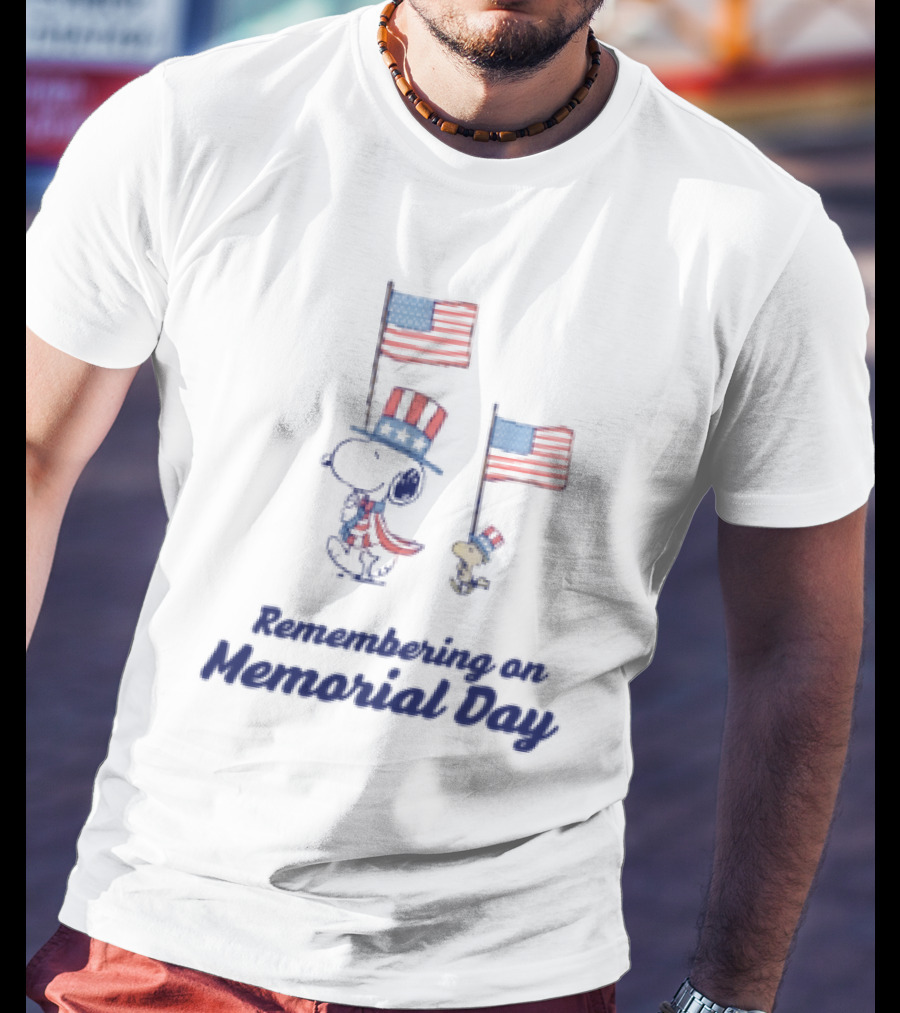 Snoopy Remembering On Memorial Day With American Flags T-Shirt