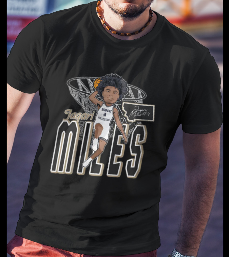 Jaqari Miles Bobcat Collective Number 4 Basketball Dunk T-Shirt