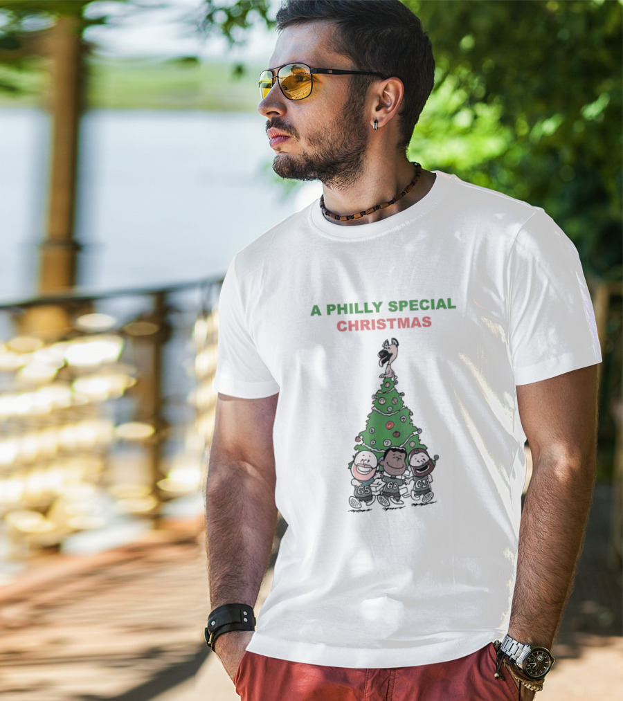 A Philly Special Christmas Motif With Festive Tree And Characters T-Shirt