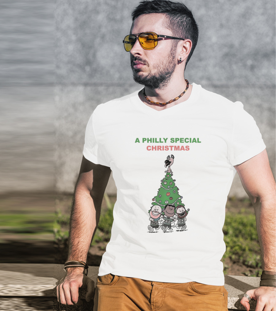 A Philly Special Christmas Motif With Festive Tree And Characters T-Shirt