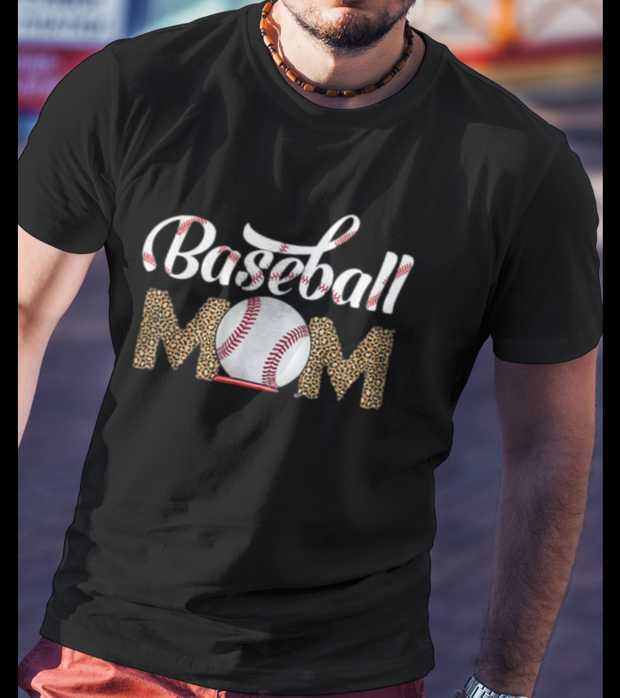 Leopard Baseball Mom Life Mothers Day Catcher Womens T-Shirt