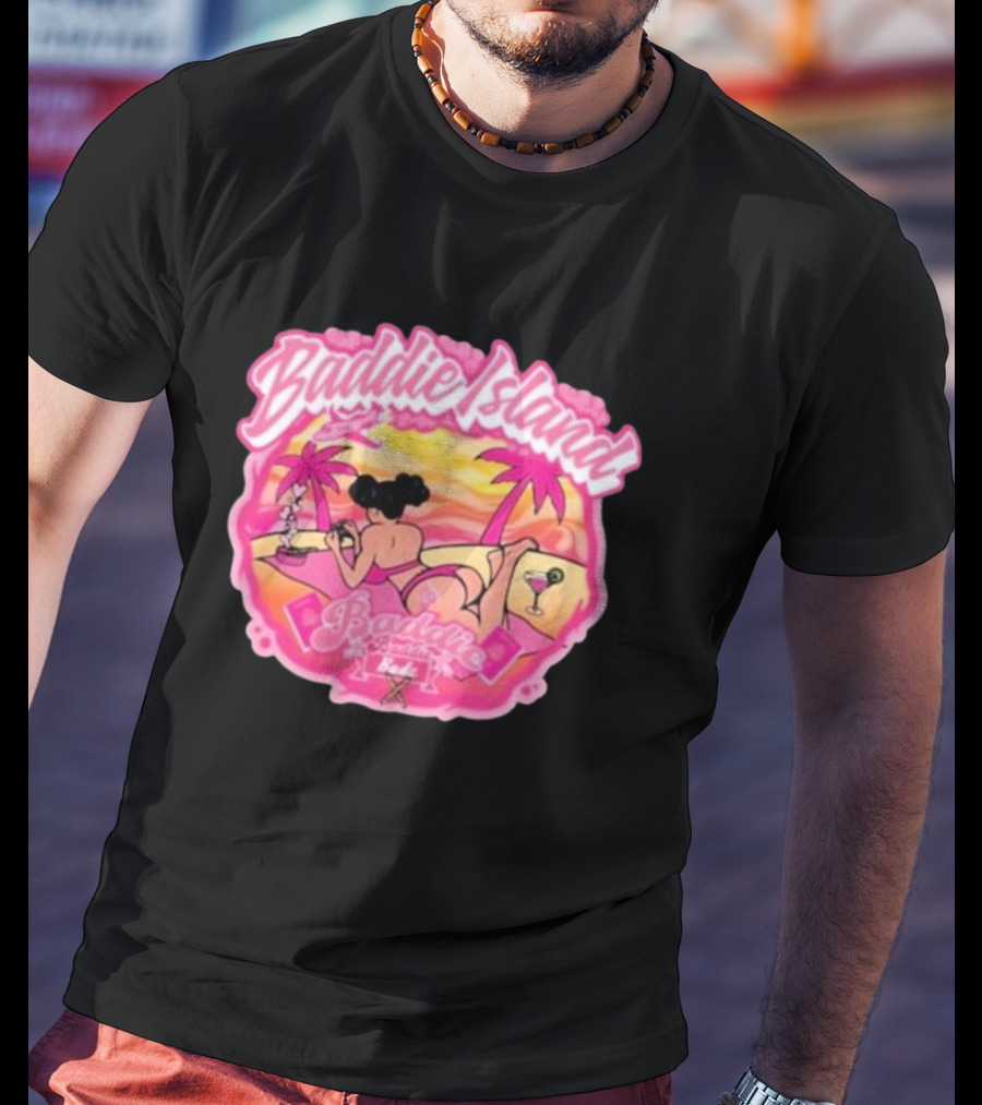 Baddie Island Summer Scene With Palm Trees And Cocktail Imagery - Baddie Budz Vibe T-Shirt