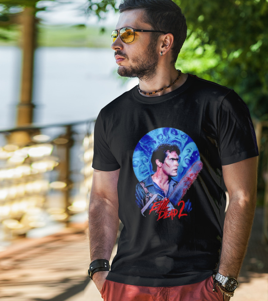 Evil Dead 2 Main Character Chainsaw Fight With Zombies T-Shirt