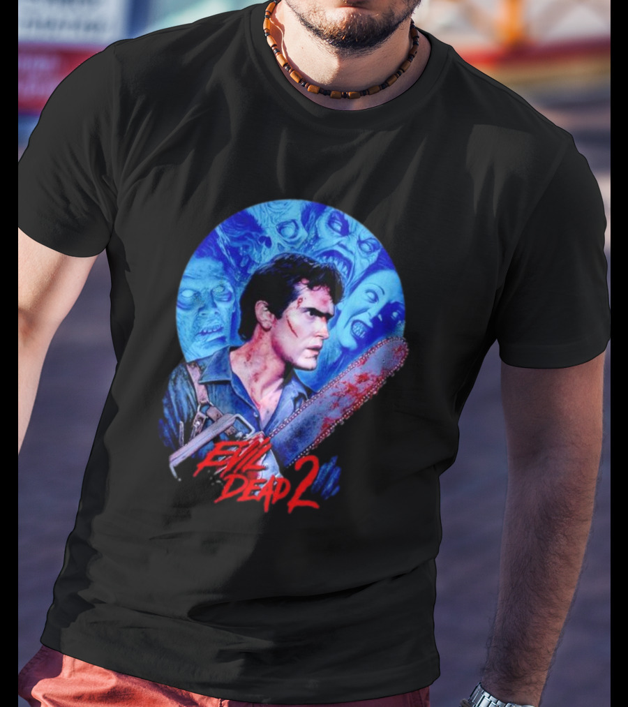 Evil Dead 2 Main Character Chainsaw Fight With Zombies T-Shirt