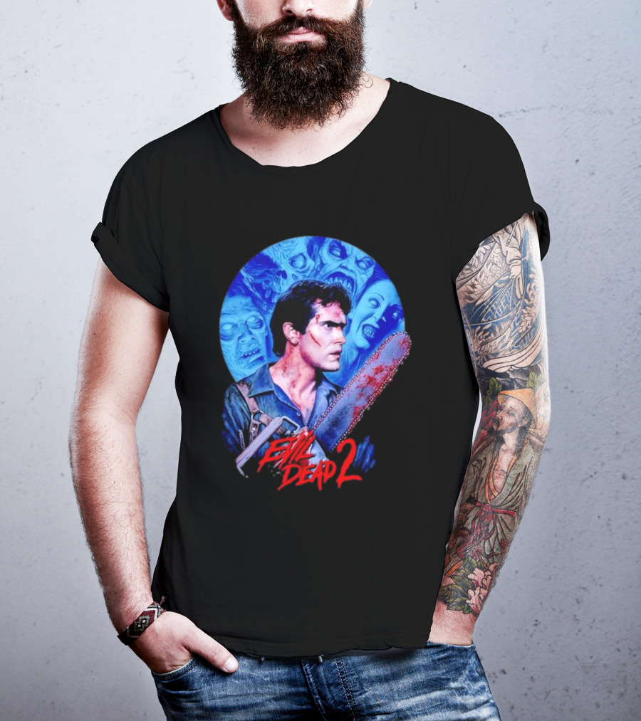 Evil Dead 2 Main Character Chainsaw Fight With Zombies T-Shirt