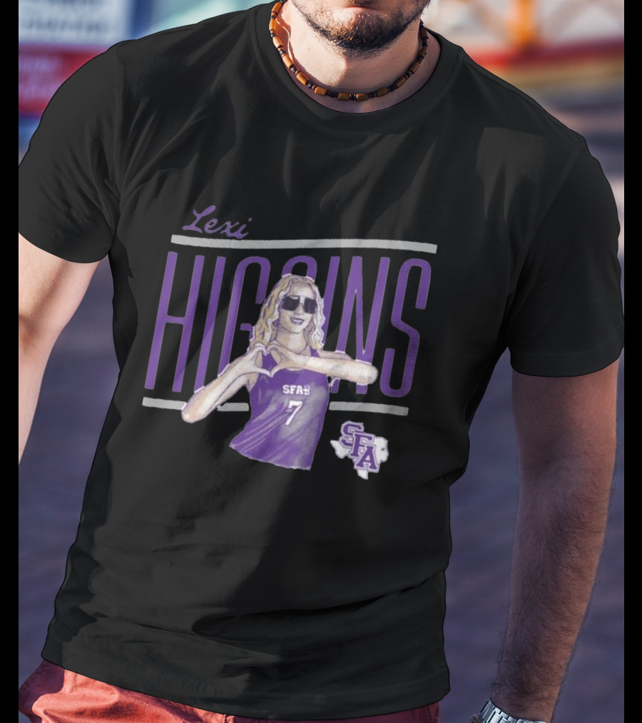 Lexi Higgins SFASU Volleyball Player Number 7 With Sunglasses And Heart Gesture T-Shirt
