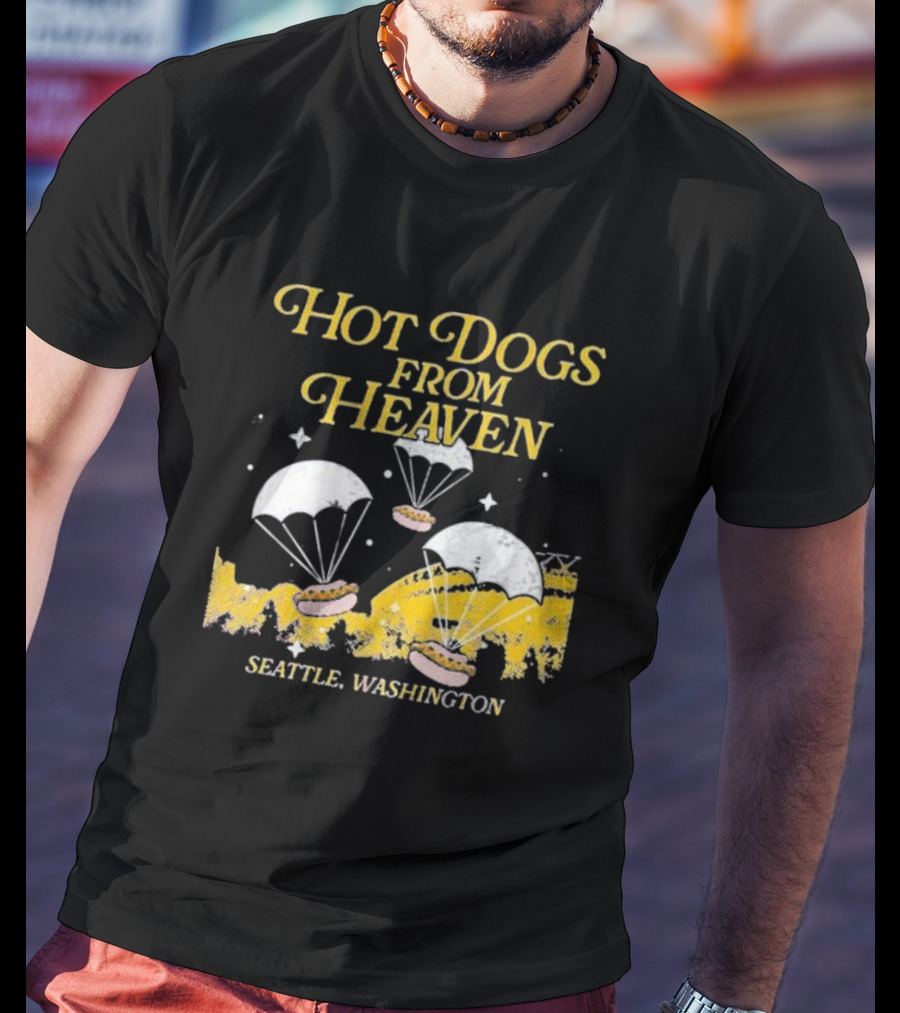 Hot Dogs From Heaven Parachuting Over Seattle Washington T-Shirt