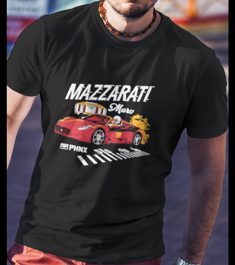PHNX Mazzarati Marv Racing Car With Flames And Helmet T-Shirt