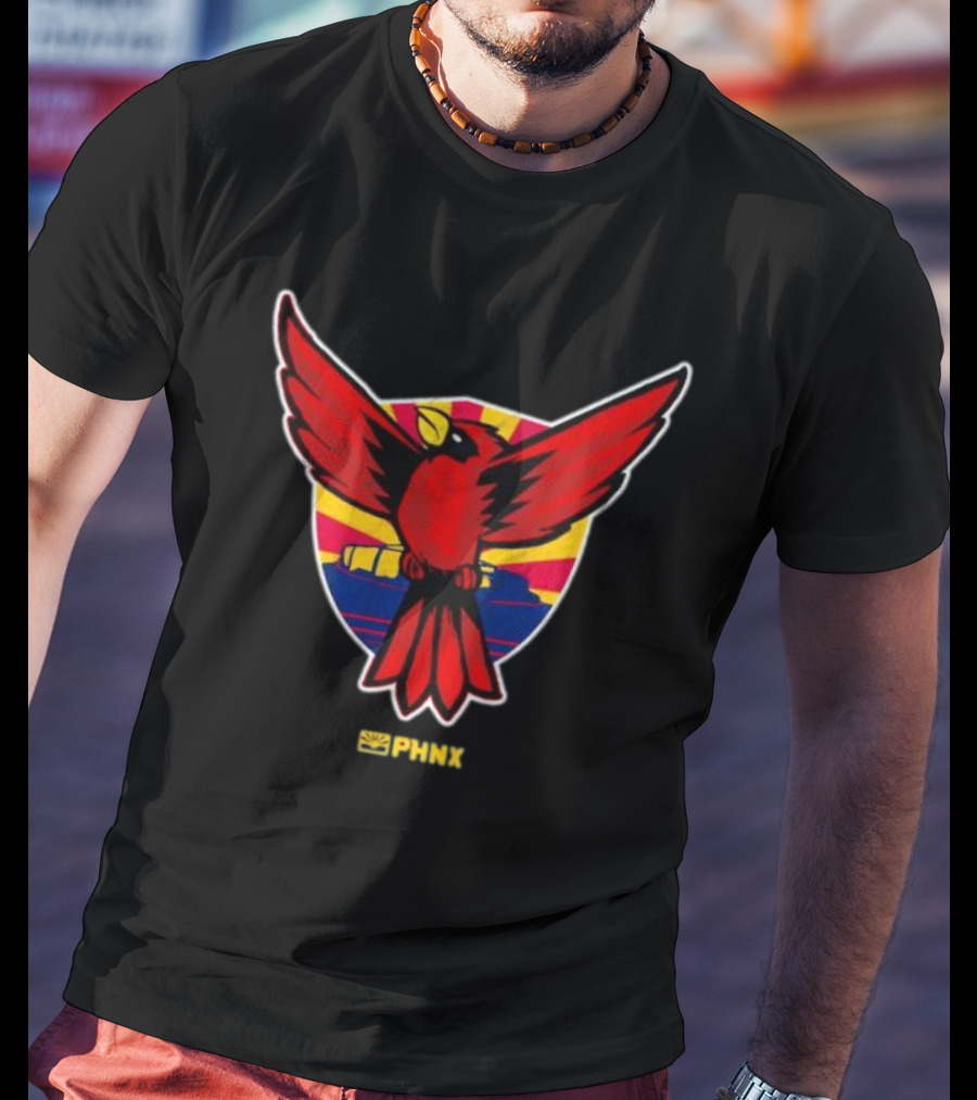 PHNX Cardinals Red Bird Emblem With Arizona Flag Shield T-Shirt