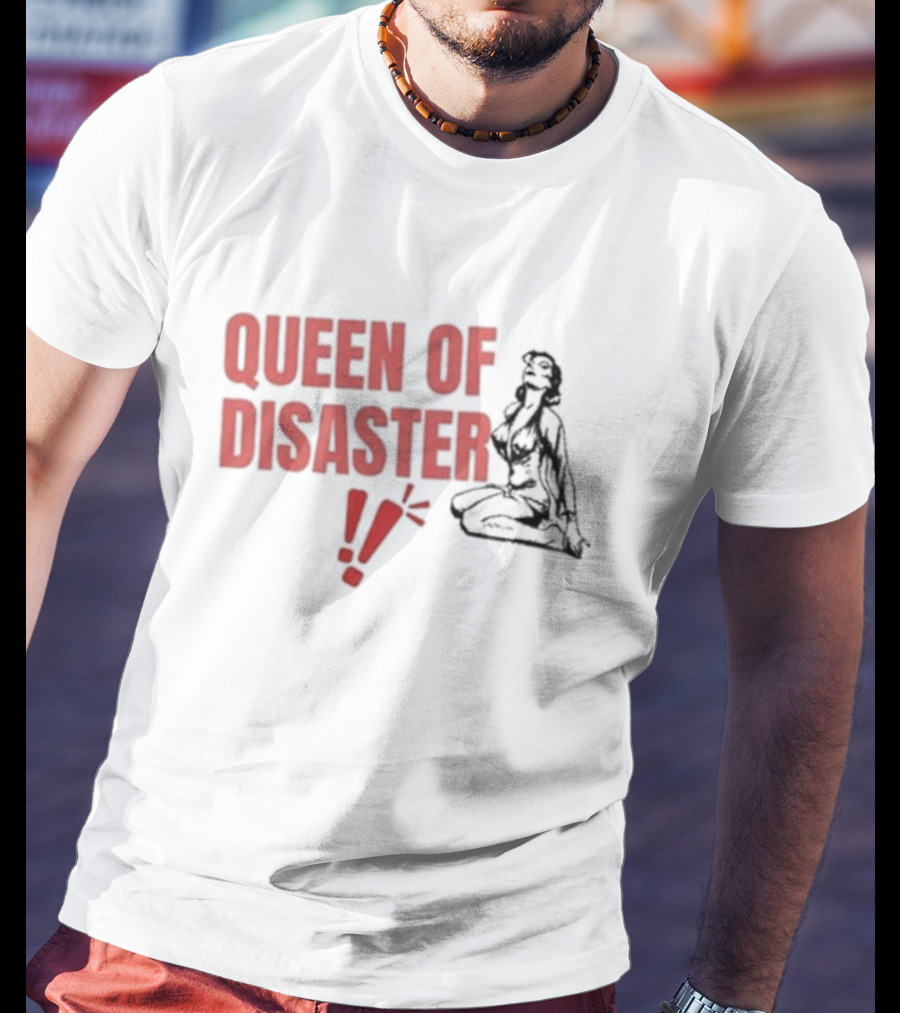 Queen Of Disaster Retro Comic Style Pin-Up Bold Red Typography T-Shirt