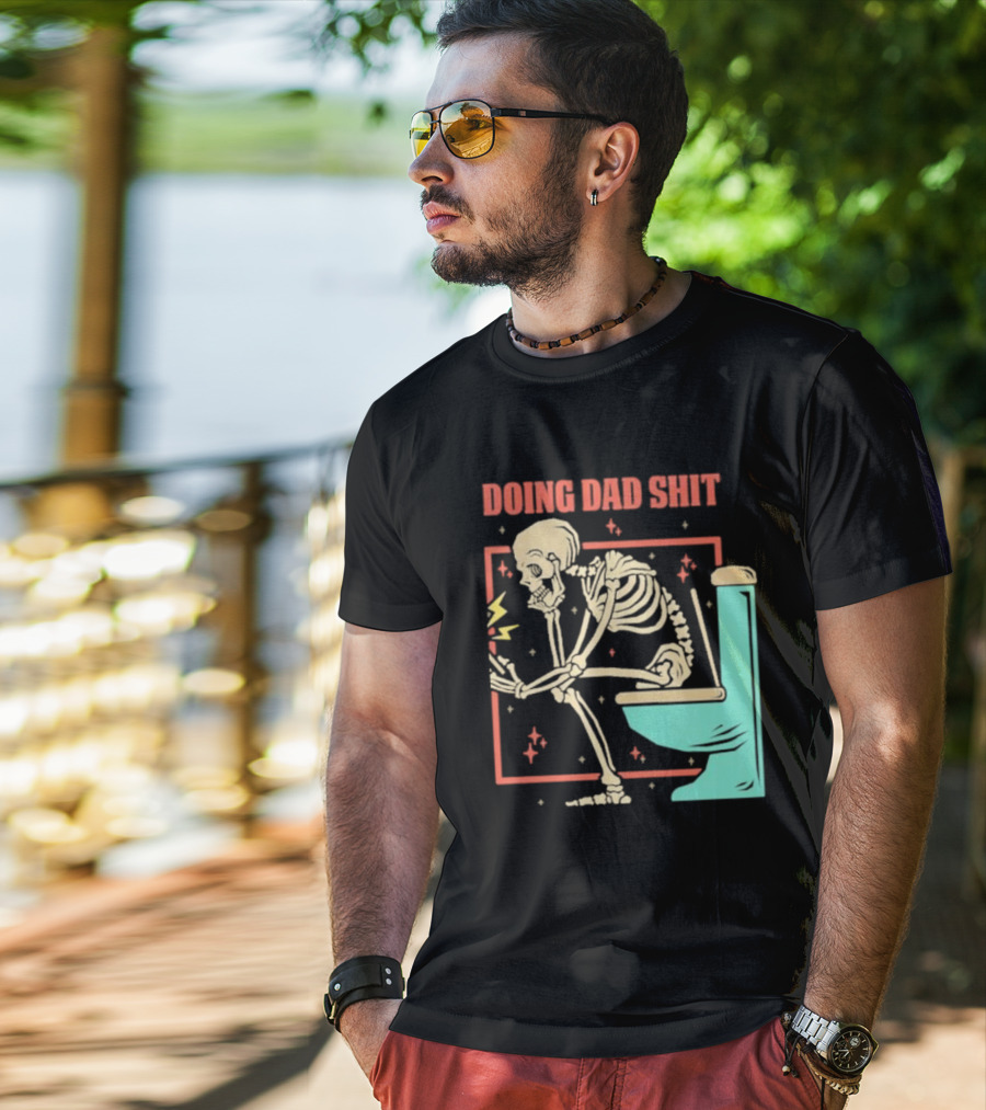 Skeleton Doing Dad Shit With Toilet And Comic Vibes T-Shirt