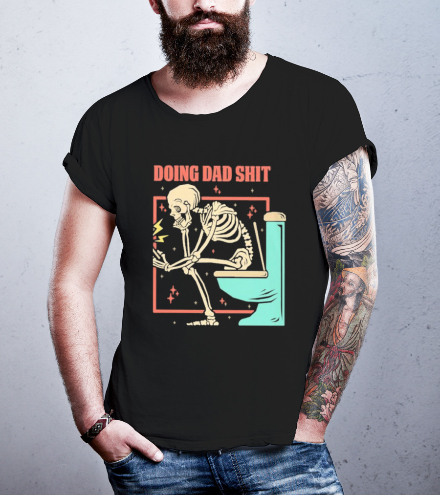 Skeleton Doing Dad Shit With Toilet And Comic Vibes T-Shirt