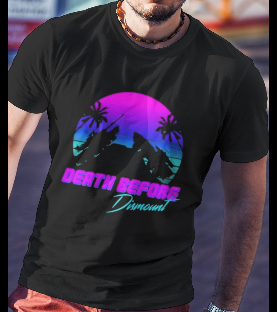 Tactically Jaded Death Before Dismount Retro Sunset Palms Rocket T-Shirt