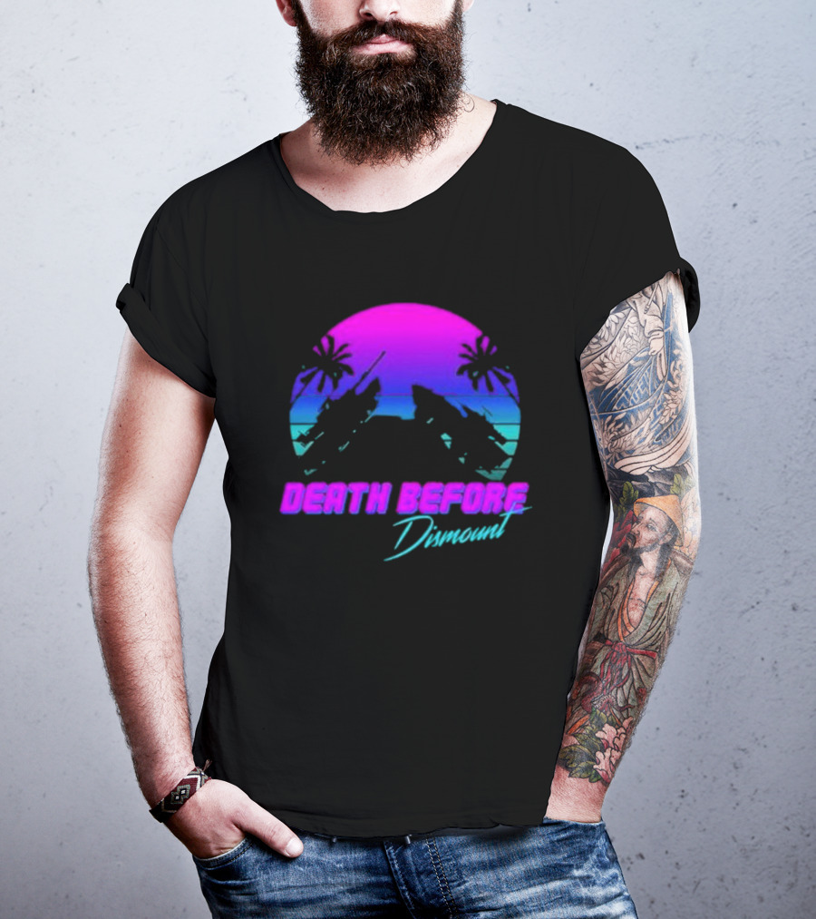 Tactically Jaded Death Before Dismount Retro Sunset Palms Rocket T-Shirt
