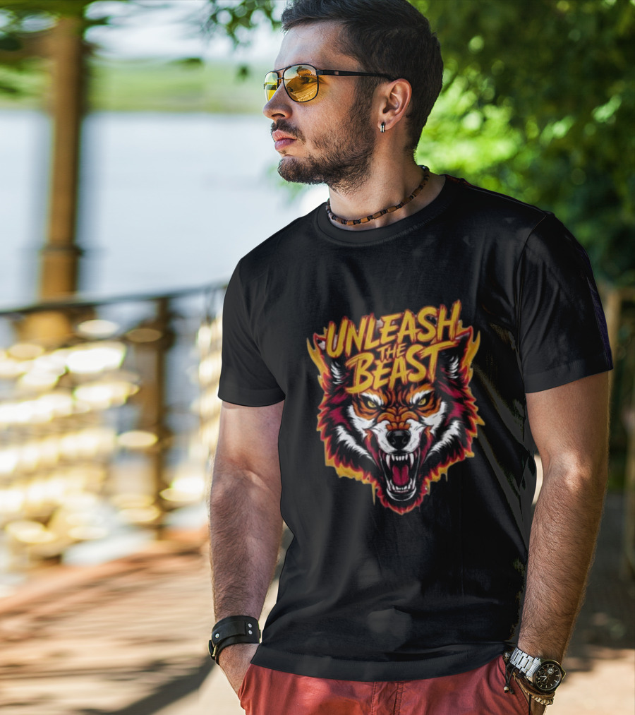 Unleash The Beast Wolf Head Fire T-Shirt