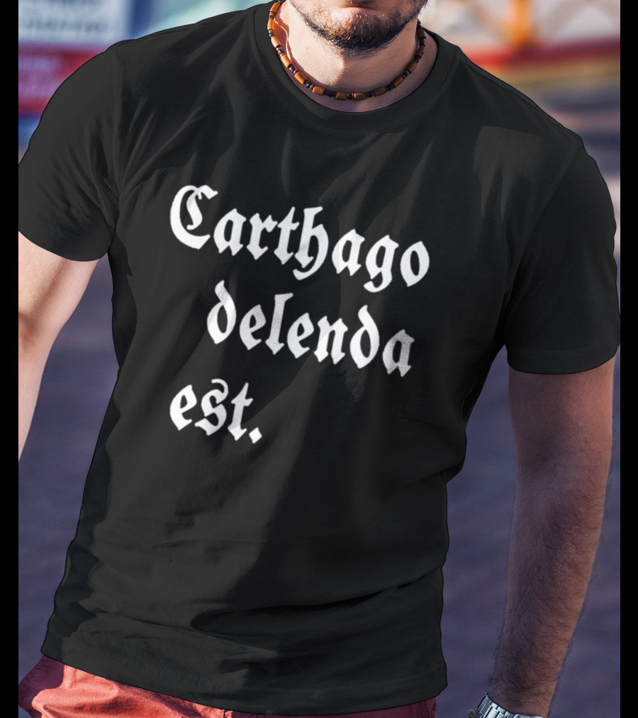 Mark Zuckerberg Carthago Delenda Est Latin Phrase In Gothic Font T-Shirt