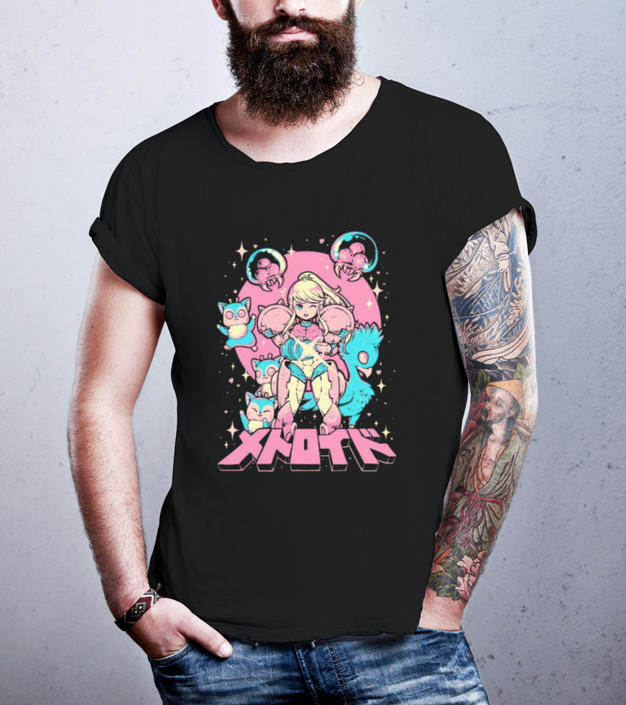 Metroid Pop Art Space Hero Anime Style Pink And Blue Retro T-Shirt
