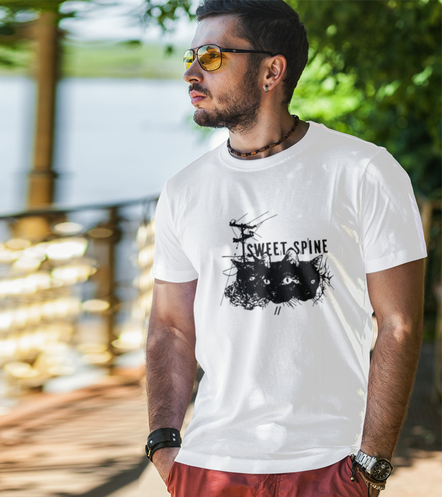 Sweet Spine 3 Headed Cat Dark T-Shirt