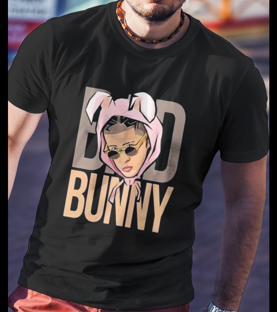 BAD BUNNY Essential Pink Bunny Hoodie Sunglasses T-Shirt