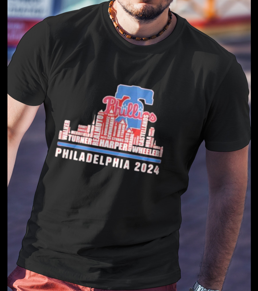 Philadelphia Phillies Harper Wheeler Skyline Players Name Philadelphia T-Shirt