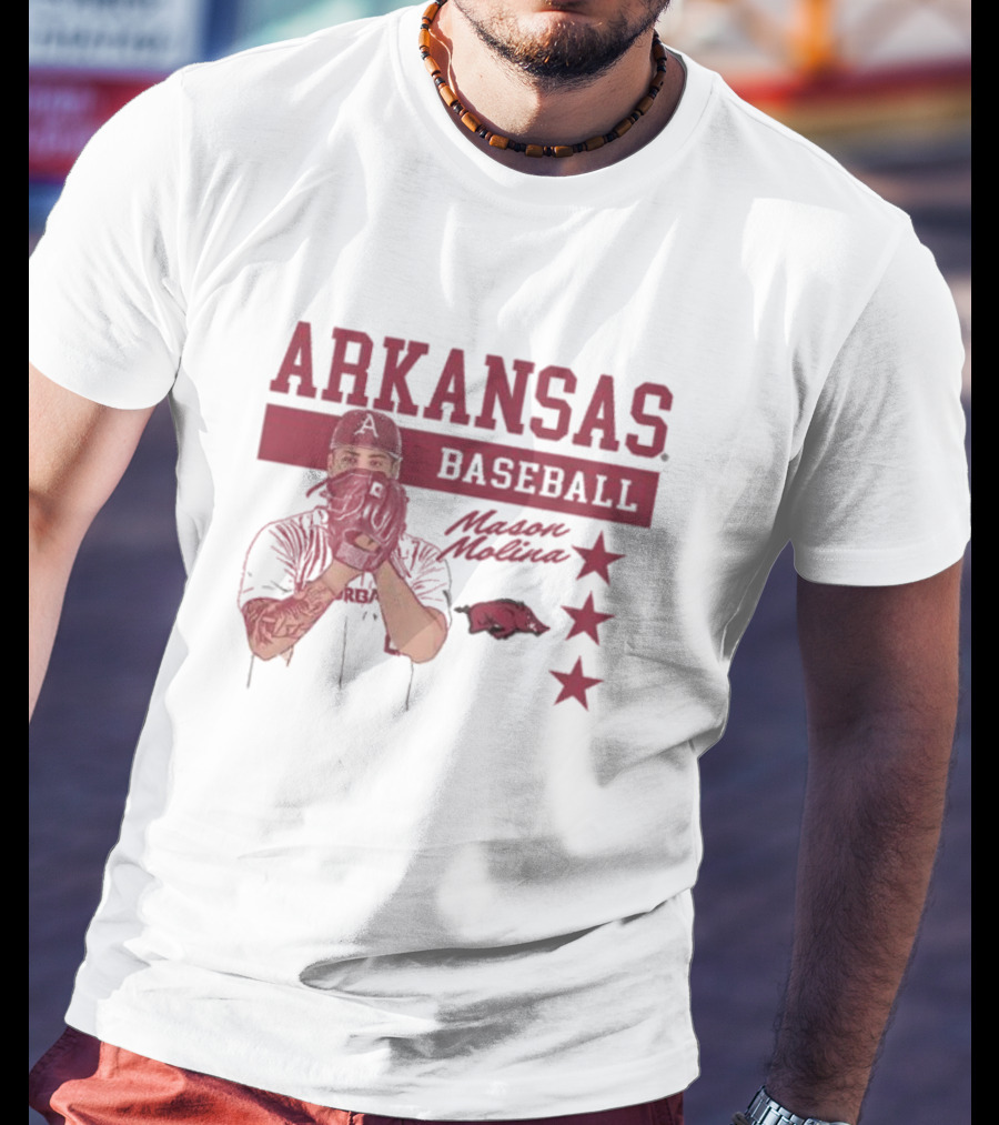 Arkansas Baseball Mason Molina Signature Pig Stars T-Shirt