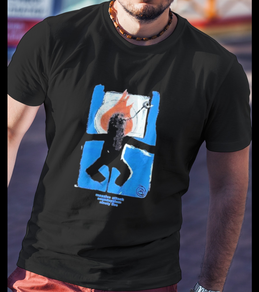 Massive Attack Soundsystem Ninety Five Fire Silhouette Blue Frame T-Shirt