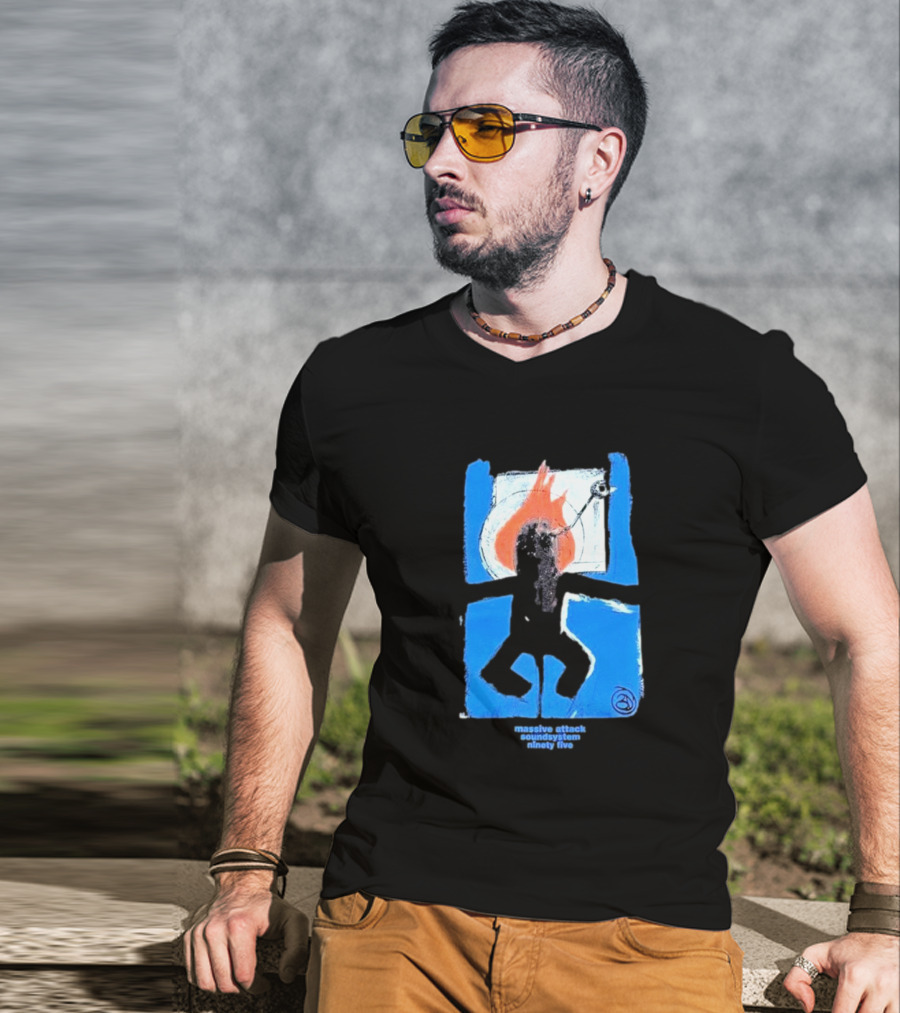 Massive Attack Soundsystem Ninety Five Fire Silhouette Blue Frame T-Shirt