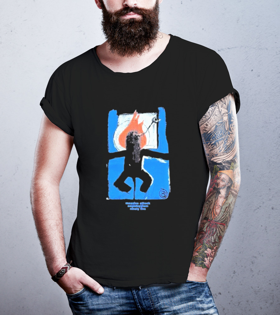Massive Attack Soundsystem Ninety Five Fire Silhouette Blue Frame T-Shirt