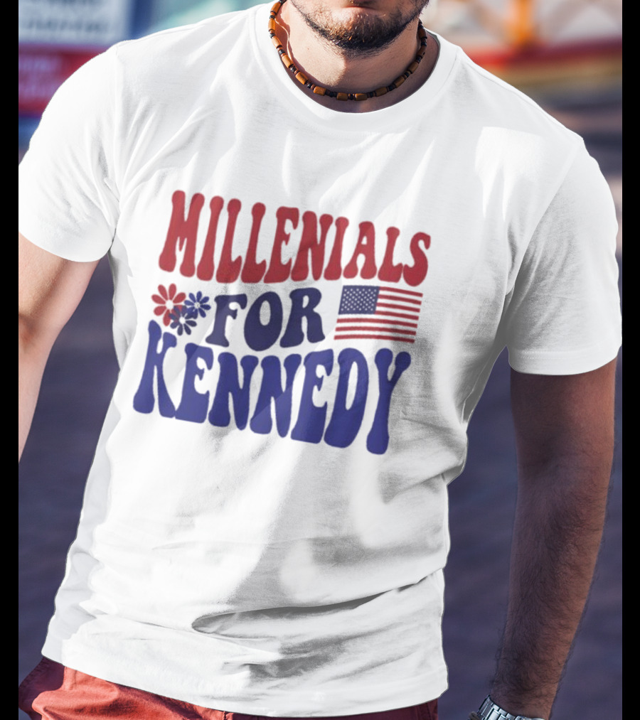 Millennials For Kennedy American Flag Flower Power T-Shirt